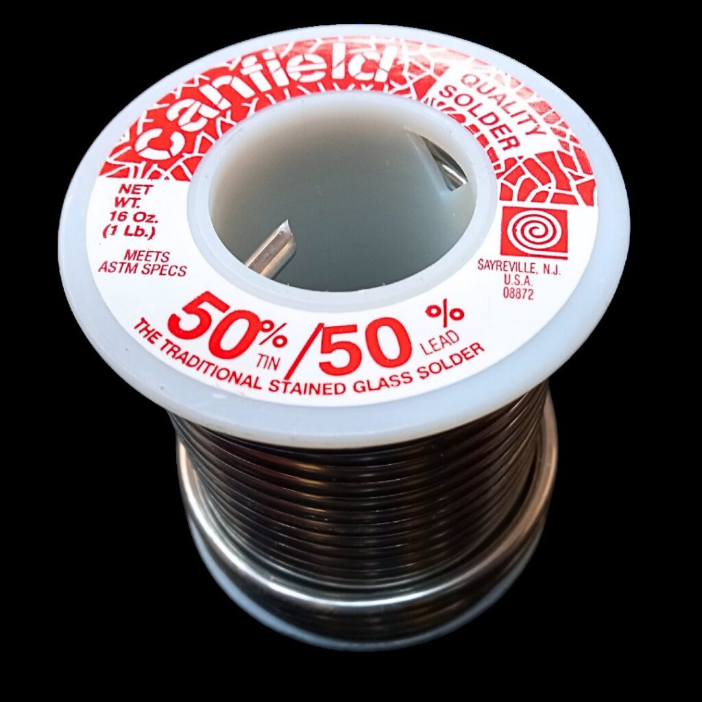 Котушка припою з етикеткою «50% tin / 50% lead» — склад, еквівалентний марці ПОС 50.